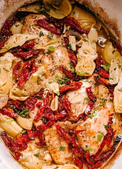 chicken thighs in crock pot with artichokes and sun dried tomatoes
